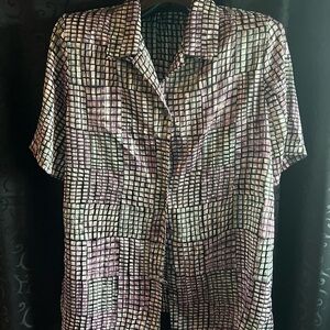 Vintage Metallic Patterned Shirt SS Plus Size